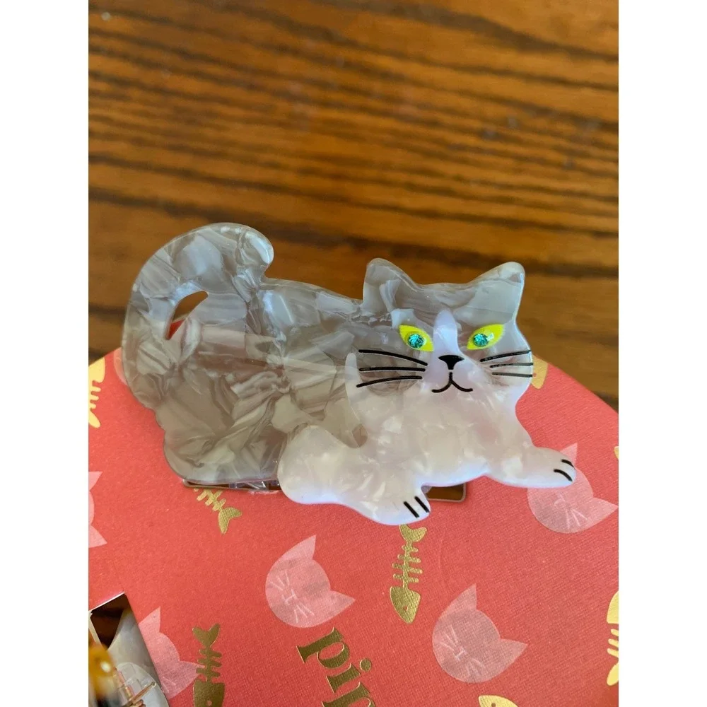 Piper K Cat Hair Claw Clip Set Tortoise Shell Calico Grey Tabby Acetate 3 Pack